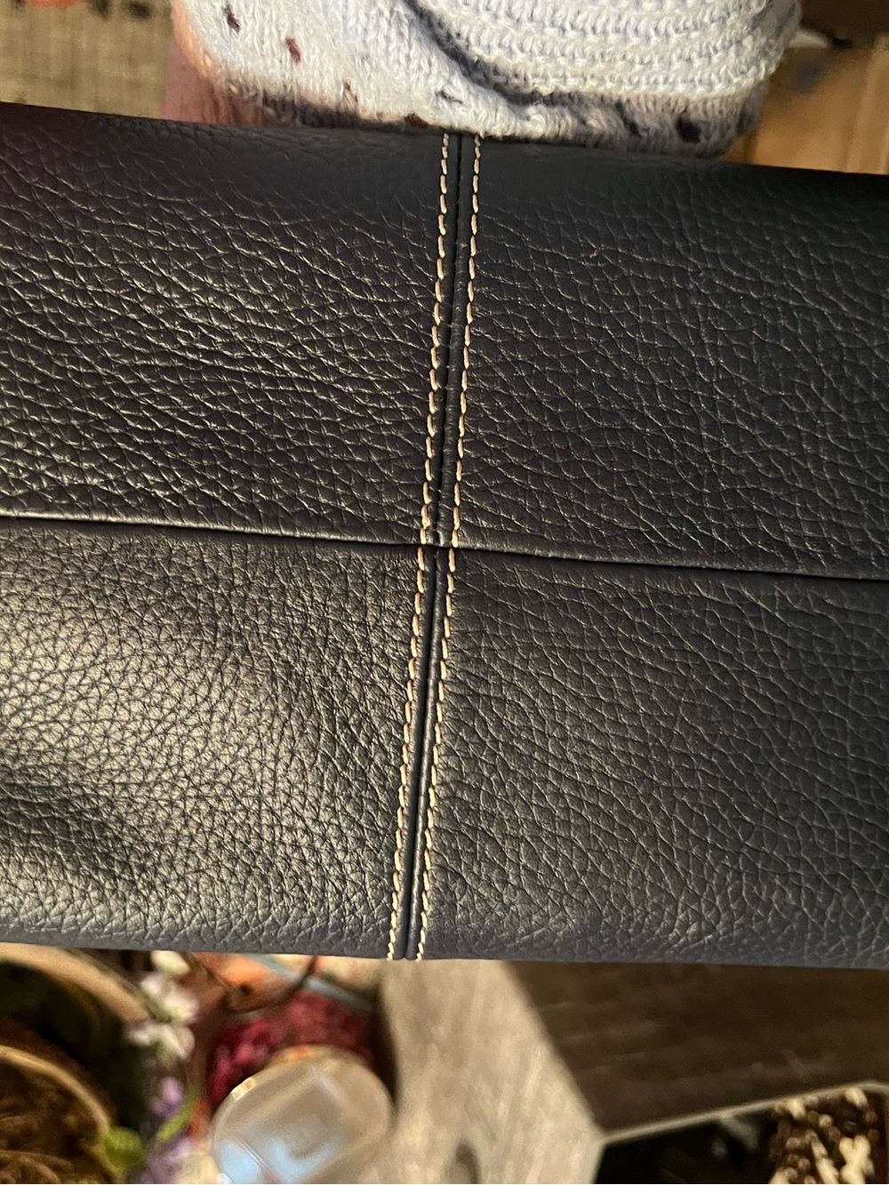 Dooney & Bourke Navy Pebbled Leather Satchel with Brown Trim with pouch - Picture 6 of 13